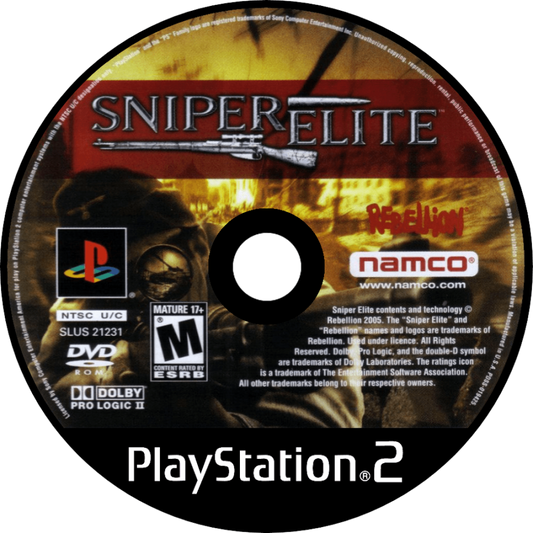 Sniper Elite – PlayStation 2 (PS2) video game disc, tactical shooter game.