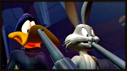 Looney Tunes: Acme Arsenal PS2 action-adventure game featuring classic Looney Tunes characters like Bugs Bunny, Daffy Duck, and Tweety in a cartoon combat adventure with zany weapons, level-based missions, boss fights, cooperative play, and family-friendly humor and slapstick action on PlayStation 2. gameplay