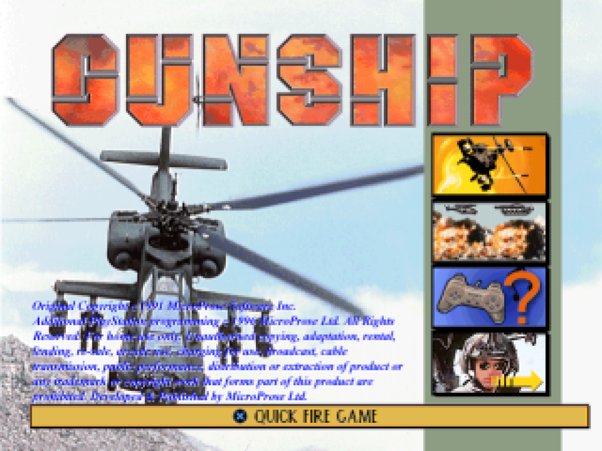 Gunship PlayStation PS1 for flight simulation video game fans featuring military helicopter combat realistic aerial missions advanced weapons systems tactical operations enemy engagements immersive pilot experience strategic gameplay classic PlayStation action collectible gaming appeal gameplay