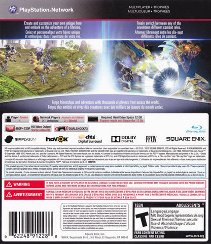 Final Fantasy XIV: A Realm Reborn back cover art for PlayStation 3 (PS3) video game
