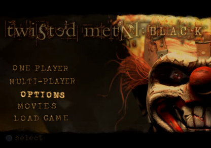 Twisted Metal: Black – PlayStation 2 (PS2) video game title screen, vehicular combat.