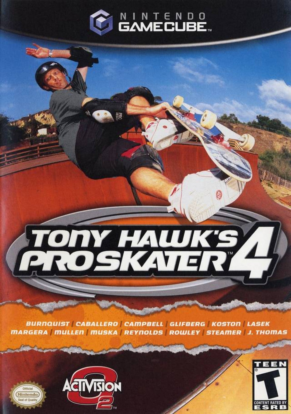 Tony Hawk's Pro Skater 4 Nintendo GameCube for retro video game enthusiasts featuring skateboarding gameplay open level exploration trick combo mechanics challenging objectives iconic professional skaters arcade style sports action and collectible gaming appeal front cover