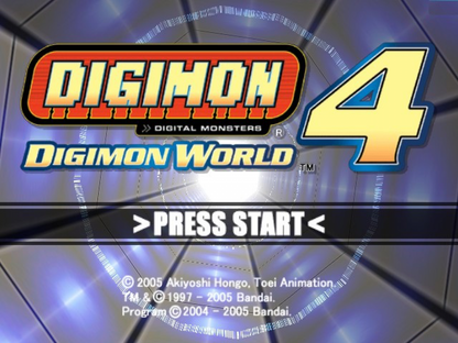 Title screen for Digimon World 4 GameCube GC video game, action RPG, monster training and battles, adventure, multiplayer, classic Nintendo GameCube title