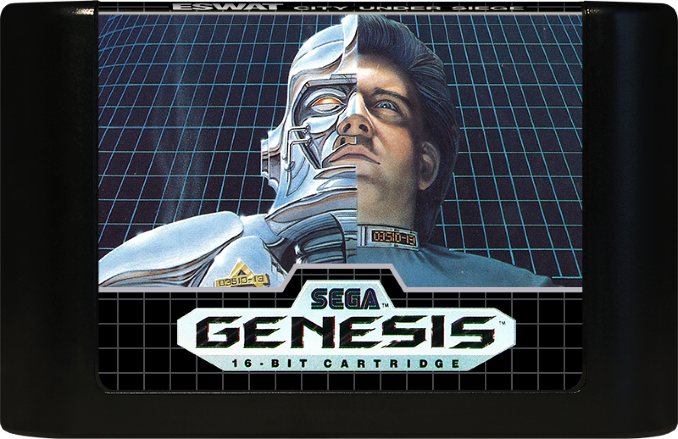 ESWAT City Under Siege Sega Genesis GEN for retro video game enthusiasts featuring side scrolling action platforming gameplay futuristic law enforcement missions cybernetic armor upgrades intense shooting combat sci fi adventure and collectible gaming appeal cartridge