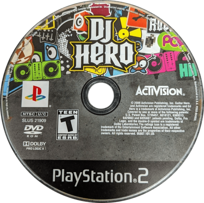 DJ Hero disc for PlayStation 2 (PS2) music rhythm DJ turntable simulation video game
