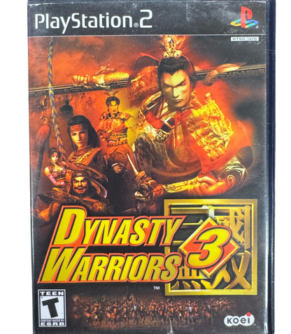 Dynasty Warriors 3 PlayStation 2 PS2 video game featuring hack and slash action gameplay Three Kingdoms historical warfare Chinese warriors legendary generals massive battlefield combat weapon attacks special Musou moves enemy armies strategic battles and classic PlayStation 2 action gameplay retro video game collection collectible gaming appeal cover art