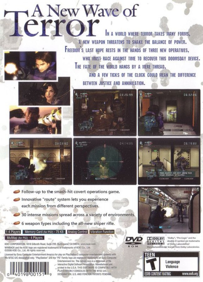 WinBack 2: Project Poseidon – PlayStation 2 (PS2) video game back of case, tactical shooter.