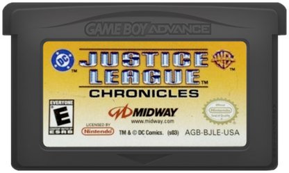 Justice League Chronicles Game Boy Advance GBA for retro video game enthusiasts featuring superhero action gameplay iconic DC heroes cooperative combat missions side scrolling adventure mechanics comic book inspired challenges fast paced handheld gaming action and collectible gaming appeal cartridge