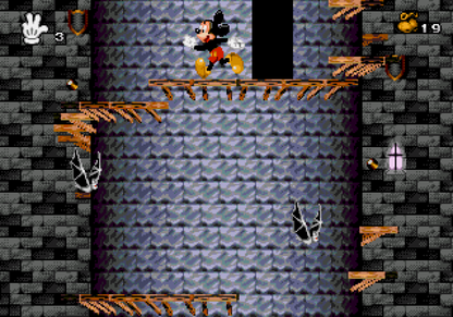 Mickey Mania Sega CD Sega Genesis Disney platformer starring Mickey Mouse animated cartoon inspired levels side scrolling action puzzle platforming enhanced CD audio FMV intro classic Disney gameplay retro gaming Sega CD software video game title gameplay