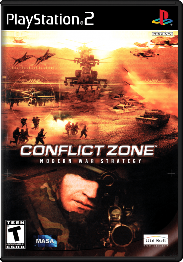Conflict Zone Modern War Strategy PS2 PlayStation 2 real time strategy game military combat tactical warfare base building modern battlefield gameplay retro video game cover art