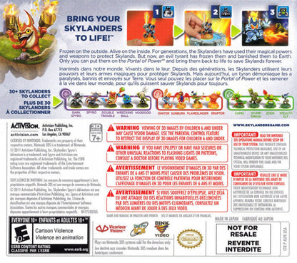 Skylanders: Spyro's Adventure back of case for Nintendo 3DS (3DS) action adventure video game