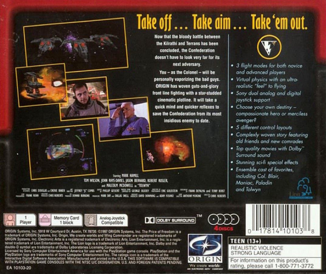Wing Commander IV retro sci-fi space combat simulation game for PlayStation 1 (PS1) back of case