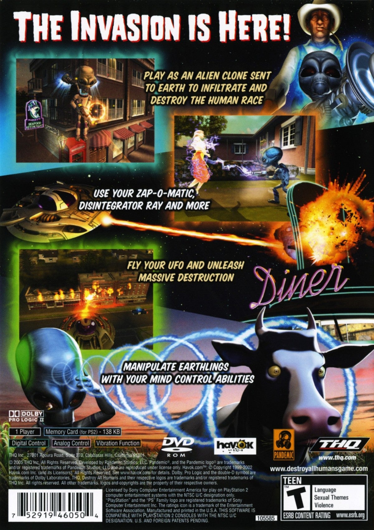 Destroy All Humans PlayStation 2 retro video game action adventure back of case (2005)