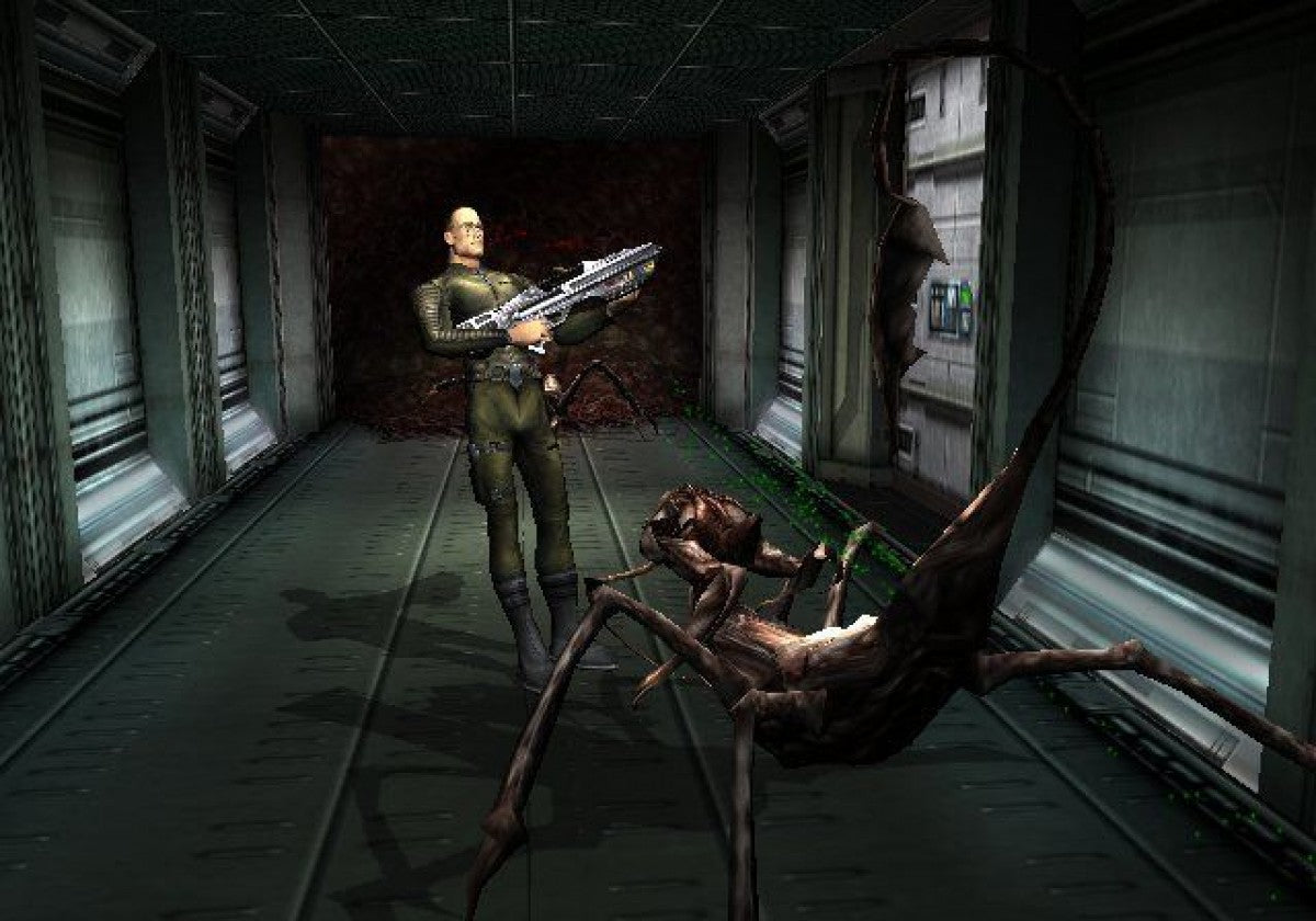 Run Like Hell PS2 Sony PlayStation 2 survival horror action game sci fi alien invasion third person shooter stealth combat space station atmosphere psychological horror Interplay Entertainment story driven gameplay retro gaming PlayStation 2 software video game title gameplay