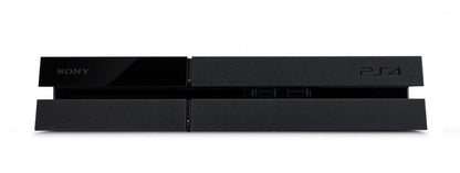 PlayStation 4 500GB Console Sony PS4 home video game console with 500GB storage Blu ray gaming system HDMI output wireless controller support gaming entertainment system front view of disc opening