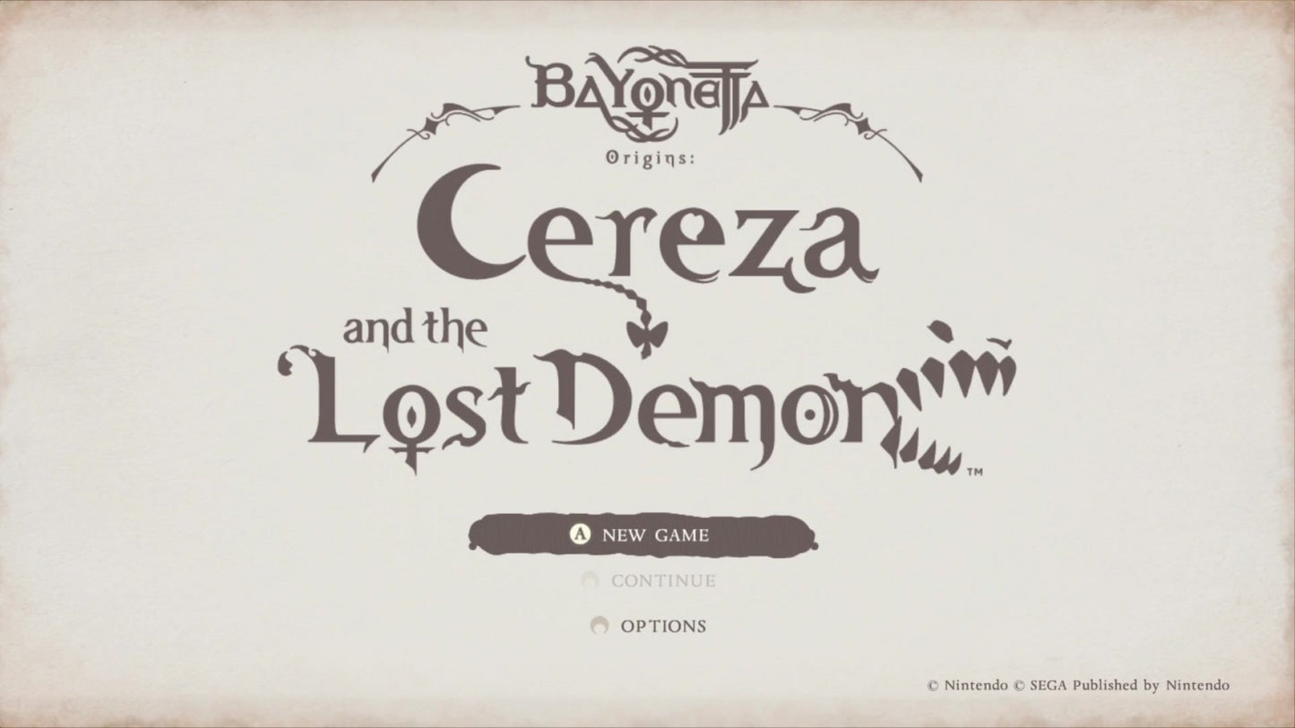 Bayonetta Origins Cereza and the Lost Demon Nintendo Switch action-adventure prequel puzzle-platforming fairy-tale art style Cereza demon companion Cheshire magical forest storybook aesthetic title screen