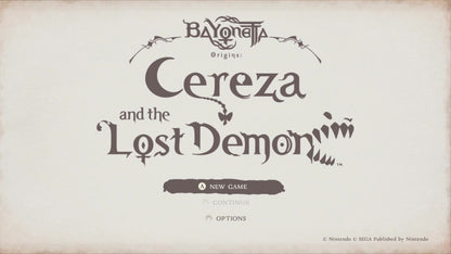 Bayonetta Origins Cereza and the Lost Demon Nintendo Switch action-adventure prequel puzzle-platforming fairy-tale art style Cereza demon companion Cheshire magical forest storybook aesthetic title screen