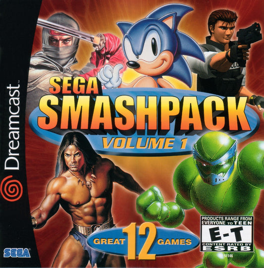 SEGA Smash Pack Volume 1 Sega Dreamcast video game, classic arcade and console game compilation, retro SEGA titles collection, console title front cover