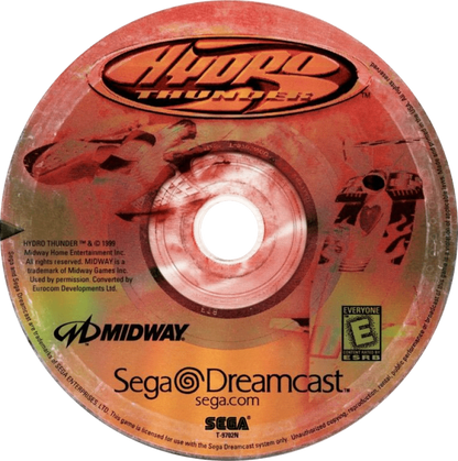 Hydro Thunder Sega Dreamcast DC for arcade racing video game fans featuring high speed boat racing powerful watercraft extreme jumps dangerous waterways massive waves shortcuts explosive crashes and fast paced Sega Dreamcast gameplay collectible retro gaming appeal game disc