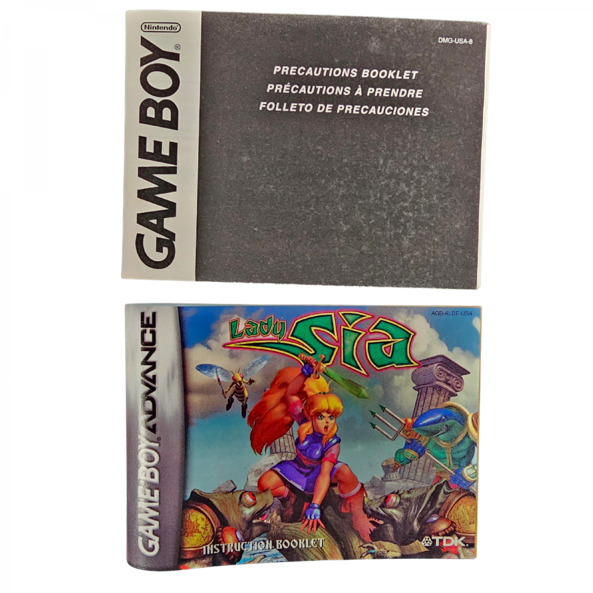 Lady Sia Game Boy Advance GBA video game Complete In Box CIB Missing Post Card featuring action platforming gameplay fantasy adventure exploration colorful environments enemy battles magical abilities challenging levels and classic handheld Nintendo gameplay retro video game collection collectible gaming appeal inserts