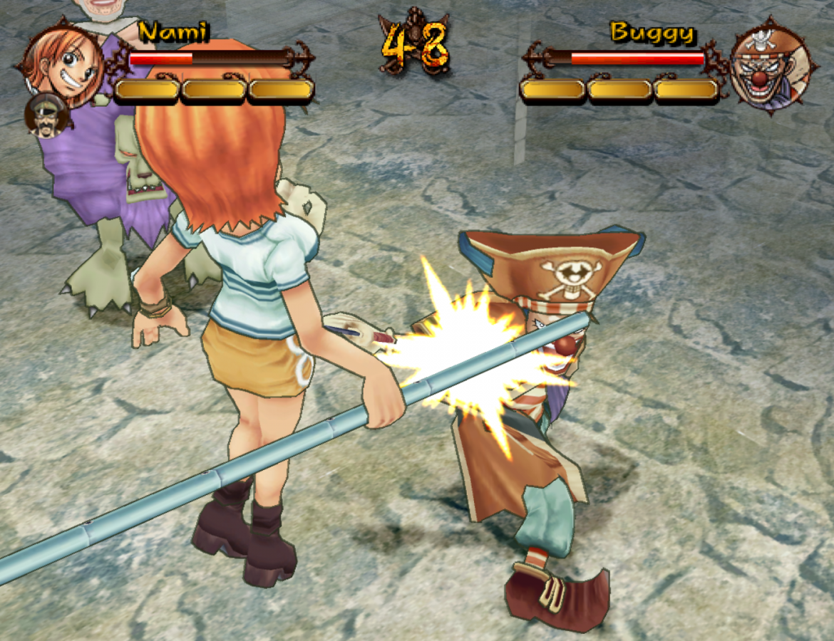 One Piece Grand Adventure GameCube game featuring anime-style fighting gameplay and adventure modes with One Piece characters gameplay screenshot