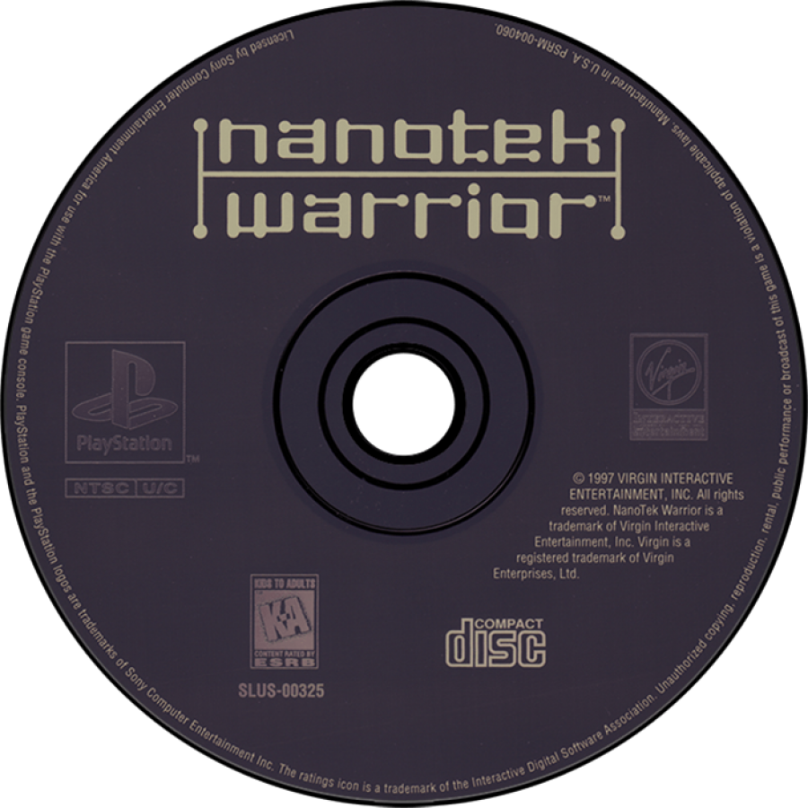 Nanotek Warrior PlayStation PS1 for action shooter video game fans featuring futuristic tank combat fast paced sci fi battles powerful weapons enemy encounters maze like environments challenging missions explosive action classic PlayStation gameplay collectible gaming appeal disc