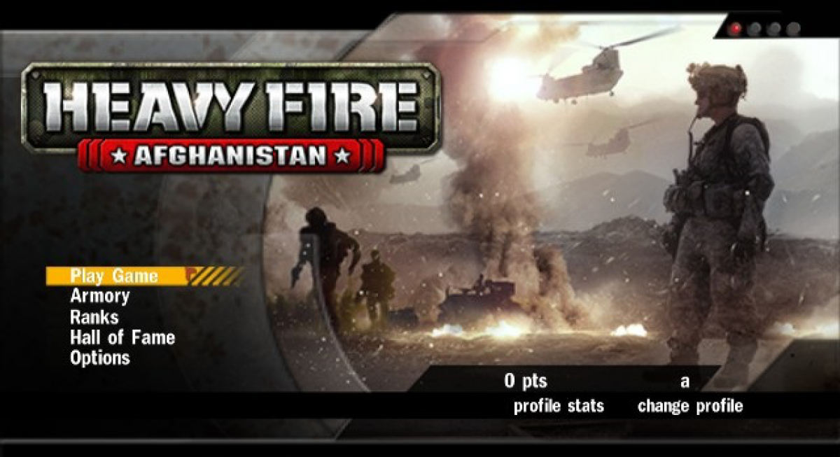 Heavy Fire: Afghanistan – Nintendo Wii (Wii) on-rails military shooter title screen for video game
