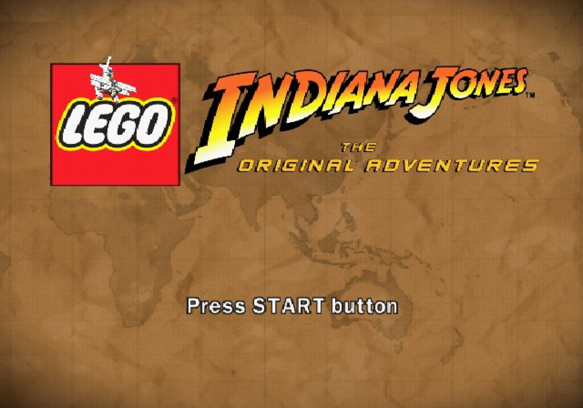 LEGO Indiana Jones The Original Adventures PlayStation 2 PS2 video game, action adventure, LEGO-style gameplay, movie tie-in, family-friendly title main menu title screen