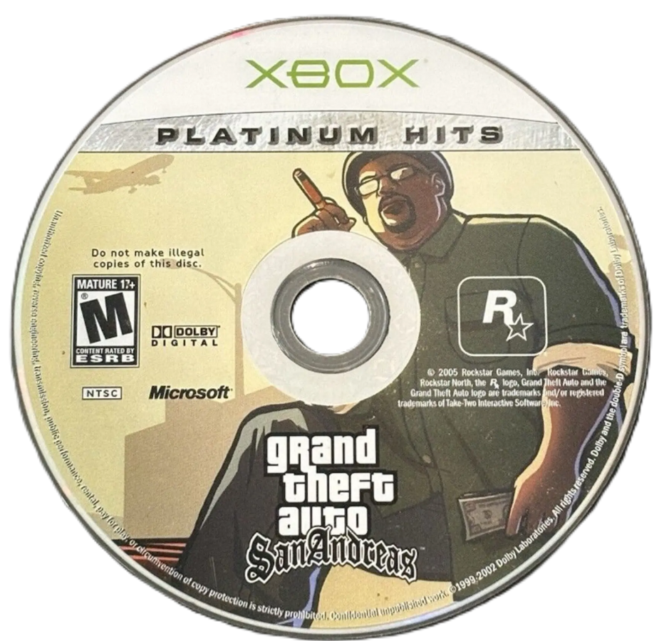 Grand Theft Auto: San Andreas [Platinum Hits] disc art for Xbox (XBOX) video game