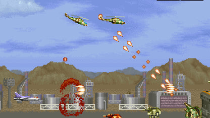 UN Squadron Super Nintendo Entertainment System SNES side-scrolling shoot em up arcade port video game based on Area 88 manga three selectable fighter jets weapons shop money system multiple stages branching paths Capcom classic gameplay screenshot