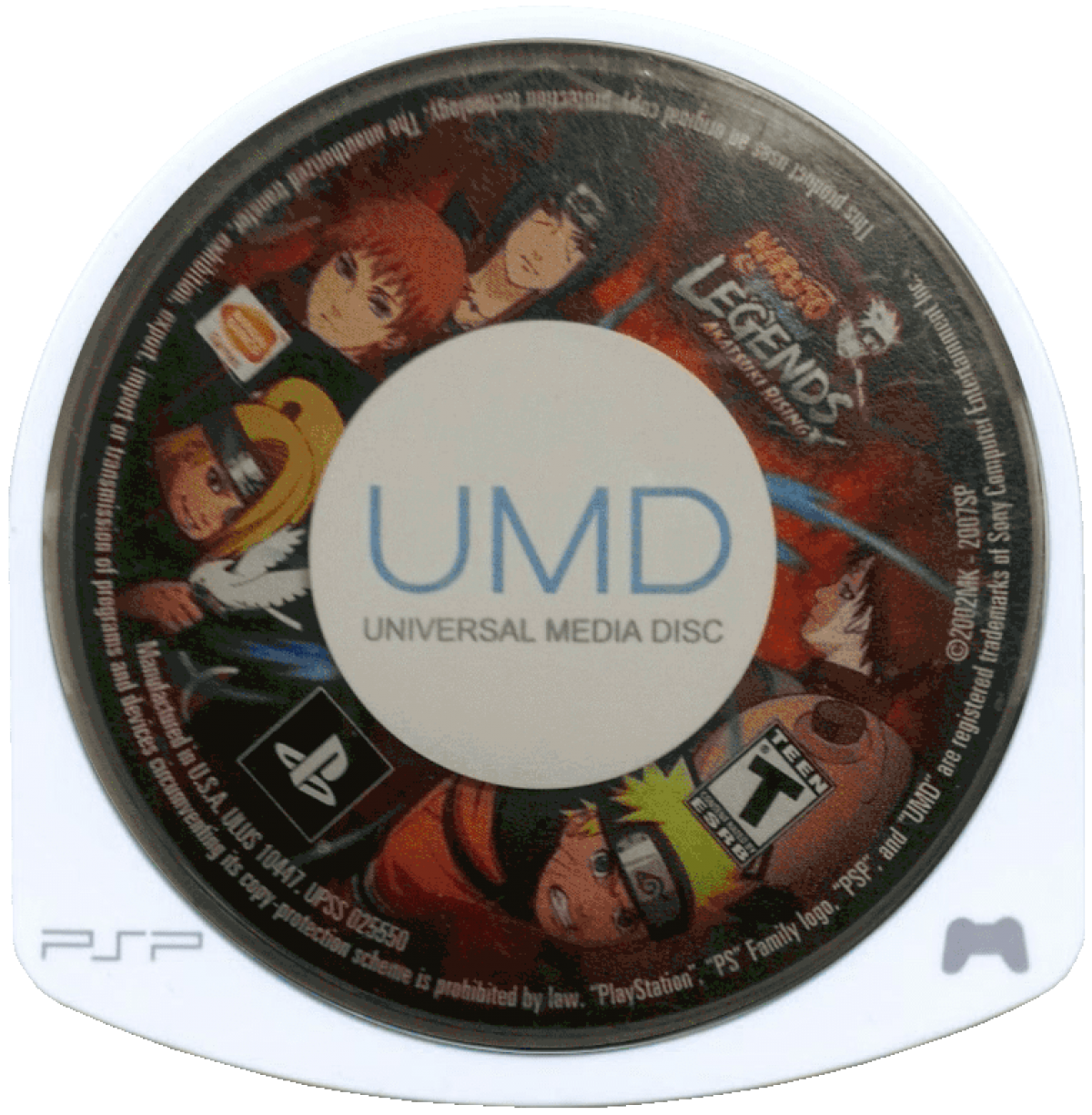 Naruto Shippuden Legends Akatsuki Rising PlayStation Portable PSP fighting action game featuring the Akatsuki organization villain roster story mode ultimate jutsu battles and ad-hoc multiplayer versus combat from the Naruto anime series disc cartridge UMD