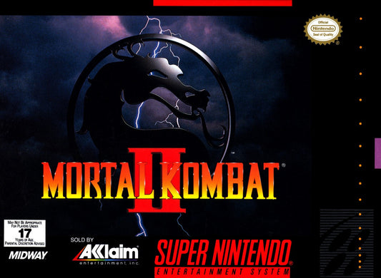Mortal Kombat II for Super Nintendo fighting game featuring classic characters brutal fatalities arcade ladder mode versus battles and competitive gameplay cover art