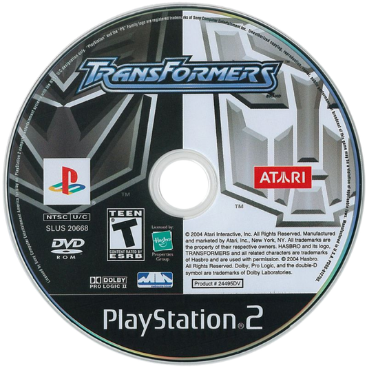 Transformers – PlayStation 2 (PS2) video game disc, action-adventure.