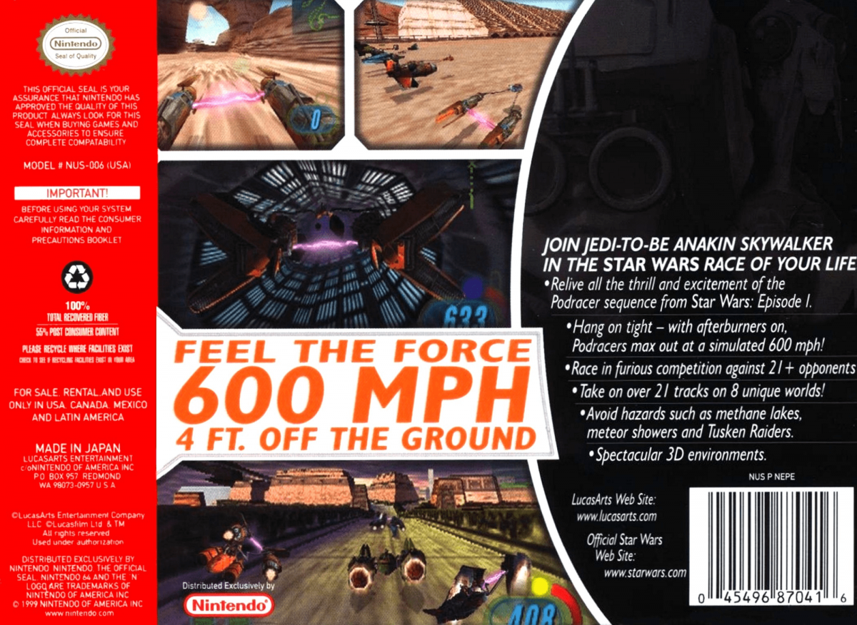 Star Wars Episode I Racer back cover art for Nintendo 64 N64 video game