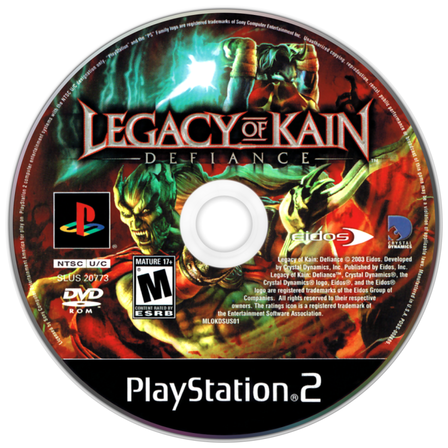 Legacy of Kain Defiance PS2 Sony PlayStation 2 action adventure hack and slash gothic vampire story Raziel Kain combat puzzles dark fantasy narrative Crystal Dynamics retro gaming PlayStation 2 software video game title disc