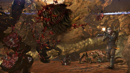 Retro Red Faction Armageddon Xbox 360 inspired design featuring sci fi third person shooter aesthetic vintage HD era Martian underground destruction geomod gameplay alien infestation explosive combat futuristic rebellion industrial ruins chaos nostalgic action game presentation gameplay