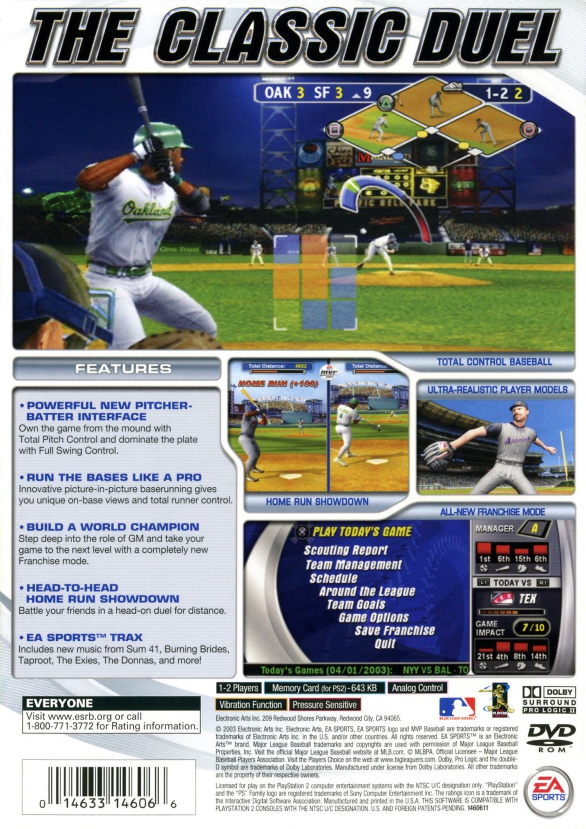 MVP Baseball 2003 – PlayStation 2 (PS2) baseball sports video game back of case