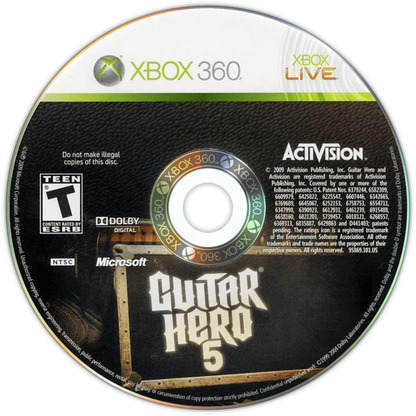 Guitar Hero 5 disc for Xbox 360 (X360) music rhythm video game