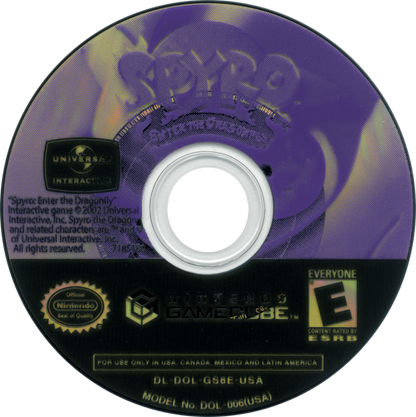 Spyro Enter the Dragonfly Nintendo GameCube GC video game featuring Spyro the Dragon action adventure platforming gameplay colorful fantasy worlds dragonfly collection exploration puzzle solving and combat challenges retro video game Nintendo GameCube collection collectible gaming appeal game disc
