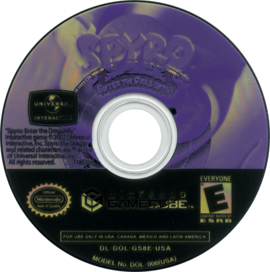Spyro Enter the Dragonfly Nintendo GameCube GC video game featuring Spyro the Dragon action adventure platforming gameplay colorful fantasy worlds dragonfly collection exploration puzzle solving and combat challenges retro video game Nintendo GameCube collection collectible gaming appeal game disc