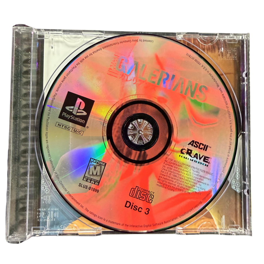 Galerians PlayStation PS1 for survival horror video game fans featuring psychological horror gameplay psychic powers futuristic environments mysterious storyline puzzle solving intense enemy encounters cinematic exploration dark atmosphere and classic PlayStation horror adventure collectible gaming appeal disc 3