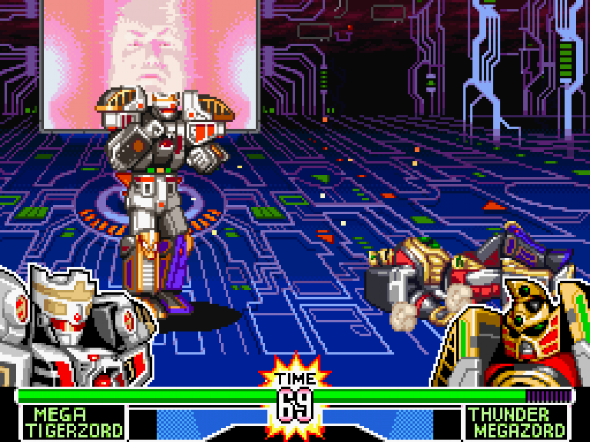 Mighty Morphin Power Rangers The Fighting Edition for Super Nintendo fighting game featuring Rangers and giant Zords arcade style battles versus mode and special attacks based on the TV series gameplay