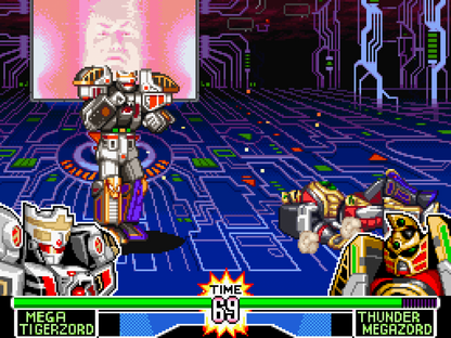 Mighty Morphin Power Rangers The Fighting Edition for Super Nintendo fighting game featuring Rangers and giant Zords arcade style battles versus mode and special attacks based on the TV series gameplay