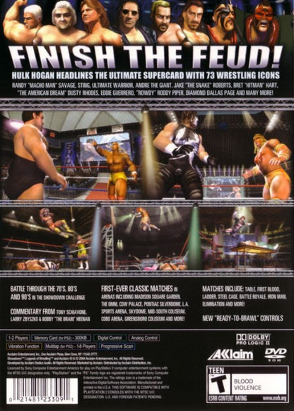 Showdown: Legends of Wrestling – PlayStation 2 (PS2) video game back of case, professional wrestling sports game.