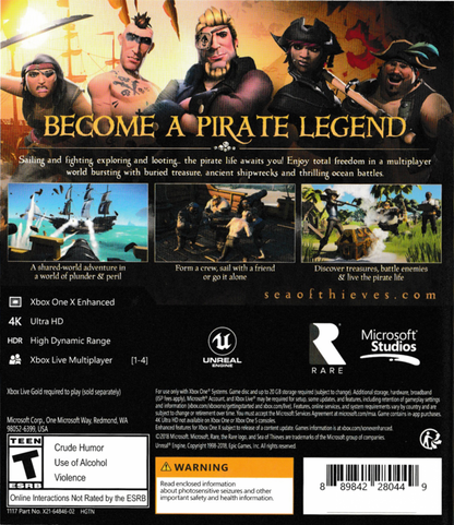 Sea of Thieves Xbox One open-world pirate adventure with cooperative sailing exploration and treasure hunting back cover