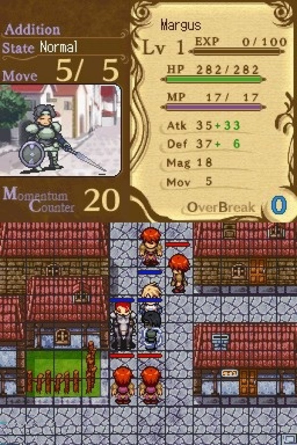 Rondo of Swords Nintendo DS game featuring tactical RPG gameplay with unique movement based combat mechanics character progression and strategic turn based battles in a fantasy war setting gameplay