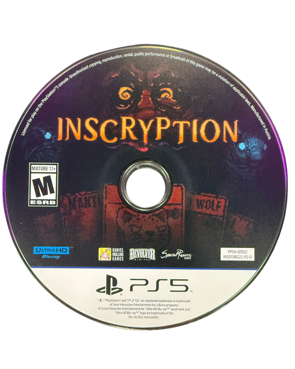 Inscryption for PlayStation 5 roguelike deck building horror game featuring card battles escape room puzzles dark narrative and atmospheric gameplay disc