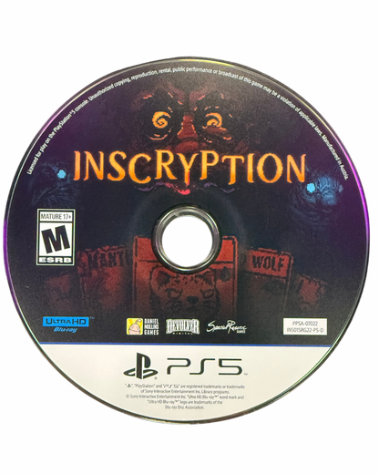 Inscryption for PlayStation 5 roguelike deck building horror game featuring card battles escape room puzzles dark narrative and atmospheric gameplay disc