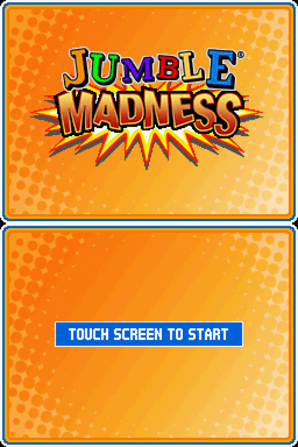 Jumble Madness start screen for Nintendo DS (DS) word puzzle video game