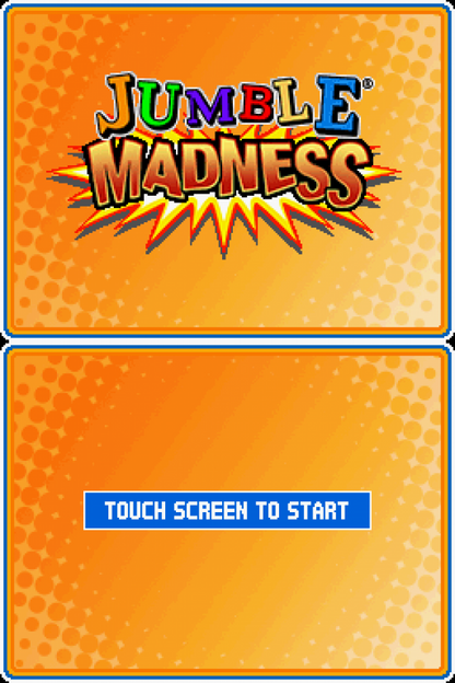 Jumble Madness start screen for Nintendo DS (DS) word puzzle video game